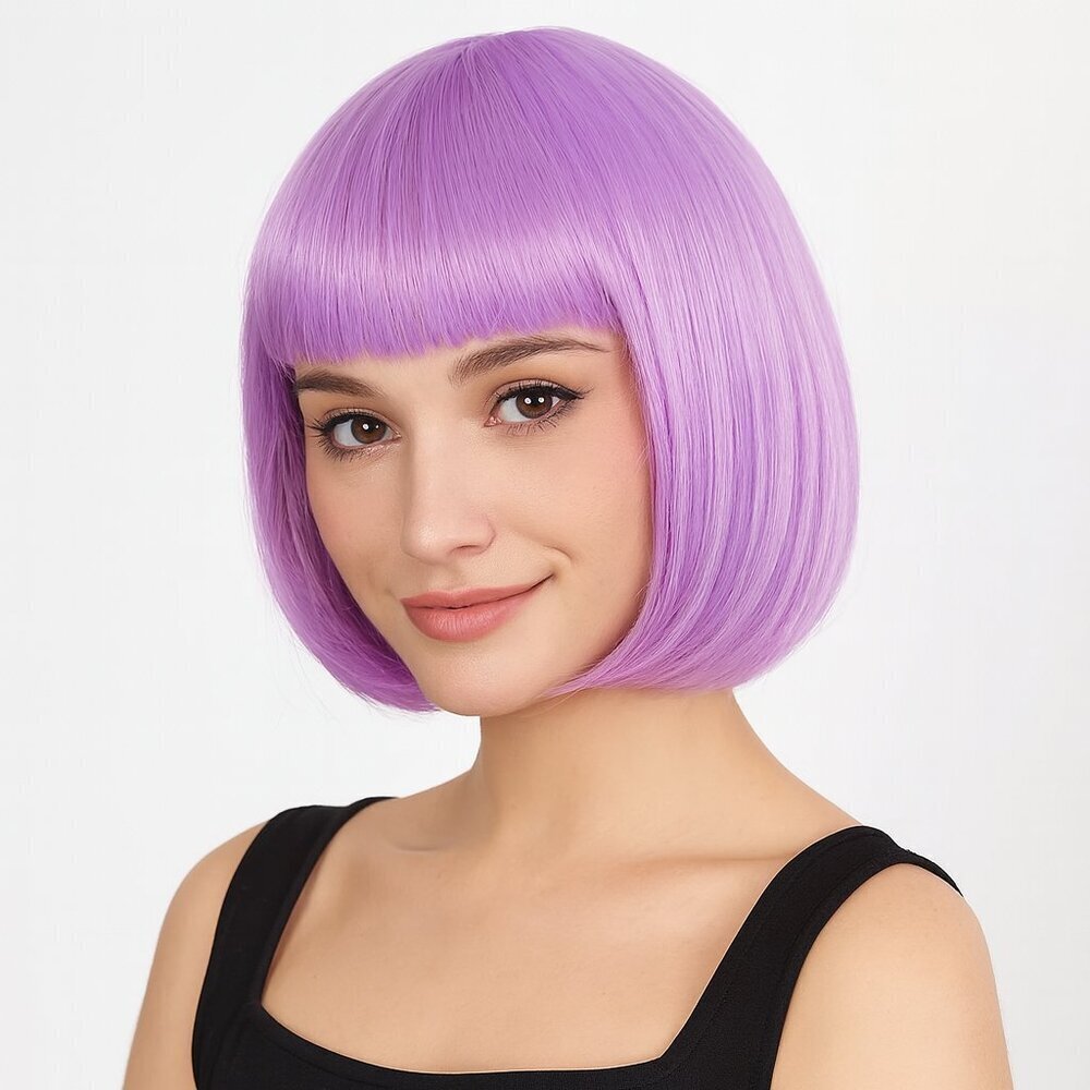 2/$30 NEW Short Bob Lavender Wig with Bangs Role CosPlay Dress Up Halloween